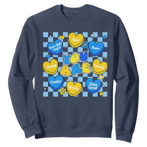 World Down Syndrome Day Sweatshirt Blue Yellow Ribbon Retro Heart Love TS10 Navy Print Your Wear