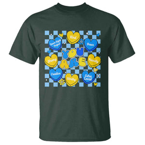 World Down Syndrome Day T Shirt Blue Yellow Ribbon Retro Heart Love TS10 Dark Forest Green Print Your Wear