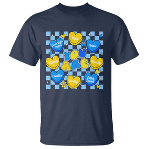 World Down Syndrome Day T Shirt Blue Yellow Ribbon Retro Heart Love TS10 Navy Print Your Wear
