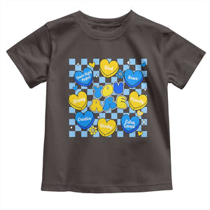 World Down Syndrome Day Toddler T Shirt Blue Yellow Ribbon Retro Heart Love TS10 Dark Chocolate Print Your Wear