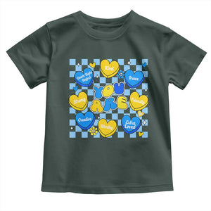World Down Syndrome Day Toddler T Shirt Blue Yellow Ribbon Retro Heart Love TS10 Dark Forest Green Print Your Wear