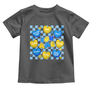 World Down Syndrome Day Toddler T Shirt Blue Yellow Ribbon Retro Heart Love TS10 Dark Heather Print Your Wear