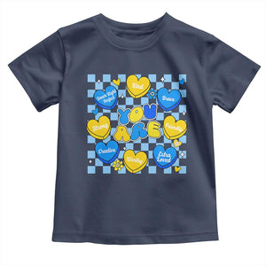 World Down Syndrome Day Toddler T Shirt Blue Yellow Ribbon Retro Heart Love TS10 Navy Print Your Wear
