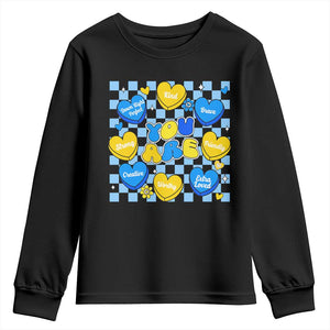 World Down Syndrome Day Youth Sweatshirt Blue Yellow Ribbon Retro Heart Love TS10 Black Print Your Wear