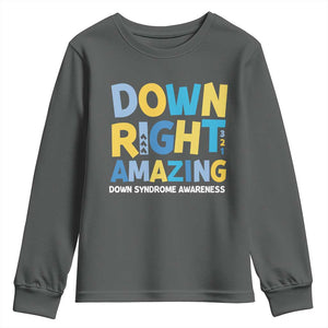 World Down Syndrome Day Youth Sweatshirt 321 Awareness Support Down Right Amazing Three Arrows TS10 Dark Heather Print Your Wear