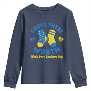 World Down Syndrome Day Youth Sweatshirt 321 Awareness Support Shout Their Worth TS10 Navy Print Your Wear