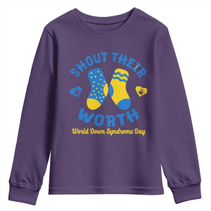 World Down Syndrome Day Youth Sweatshirt 321 Awareness Support Shout Their Worth TS10 Purple Print Your Wear