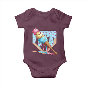 Baseball Ice Cream Dripping Baby Onesie Baseball Bat Home Plate Drip TS10 Maroon Print Your Wear
