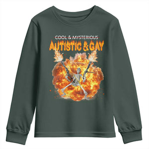 Autistic And Gay Skeleton Explosion Youth Sweatshirt TS10 Dark Forest Green Print Your Wear