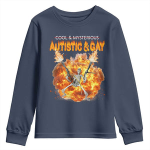 Autistic And Gay Skeleton Explosion Youth Sweatshirt TS10 Navy Print Your Wear