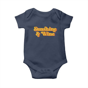 Funny Drinking Baby Onesie Sunshine & Wine Retro Drinking Summer Vintage 70's TS10 Navy Print Your Wear