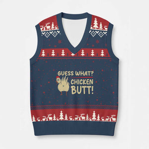 Guess What Chicken Butt V-Neck Knit Sweater Vest Funny Chicken Farmer Farming TS10 Navy Red Print Your Wear