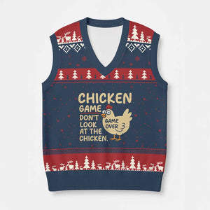 Funny Chicken Game Dont Look At The Chicken V-Neck Knit Sweater Vest TS10 Navy Red Print Your Wear