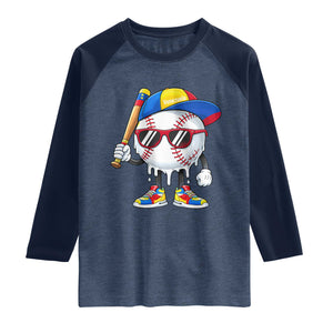 Venezuela Baseball Raglan Shirt Venezuelan Pride Baseball Life Style Youth Drip Baseball Boys Kid TS10 Heather Denim Navy Print Your Wear