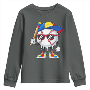 Venezuela Baseball Youth Sweatshirt Venezuelan Pride Baseball Life Style Youth Drip Baseball Boys Kid TS10 Dark Heather Print Your Wear