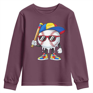 Venezuela Baseball Youth Sweatshirt Venezuelan Pride Baseball Life Style Youth Drip Baseball Boys Kid TS10 Maroon Print Your Wear