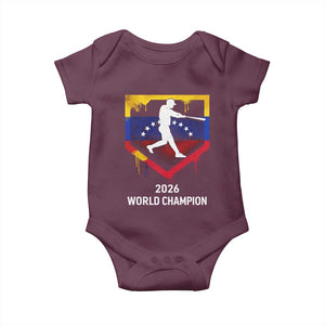 Venezuela Baseball 2026 Baby Onesie Venezuelan Flag Baseball Fan Gift TS10 Maroon Print Your Wear