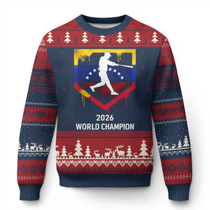 Venezuela Baseball 2026 Ugly Christmas Sweater Venezuelan Flag Baseball Fan Gift TS10 Navy Red Print Your Wear