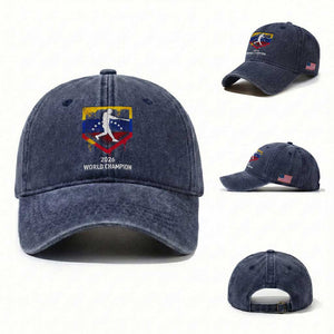 Venezuela Baseball 2026 Washed Cotton Baseball Cap Venezuelan Flag Baseball Fan Gift TS10 Washed Cap Universal Fit Navy Print Your Wear