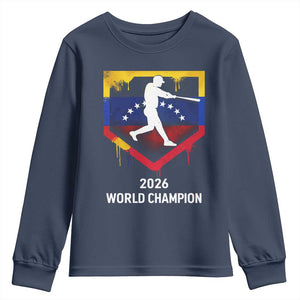 Venezuela Baseball 2026 Youth Sweatshirt Venezuelan Flag Baseball Fan Gift TS10 Navy Print Your Wear