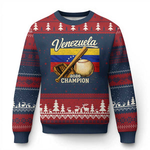 Venezuela Baseball 2026 Ugly Christmas Sweater Champions Vintage Venezuelan Flag Baseball Fan Gift TS10 Navy Red Print Your Wear