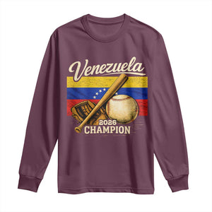 Venezuela Baseball 2026 Long Sleeve Shirt Champions Vintage Venezuelan Flag Baseball Fan Gift TS10 Maroon Print Your Wear
