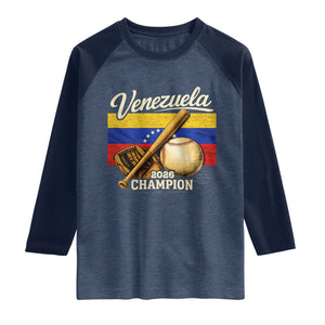 Venezuela Baseball 2026 Raglan Shirt Champions Vintage Venezuelan Flag Baseball Fan Gift TS10 Heather Denim Navy Print Your Wear