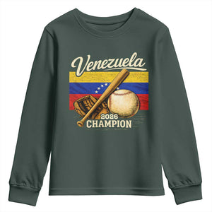 Venezuela Baseball 2026 Youth Sweatshirt Champions Vintage Venezuelan Flag Baseball Fan Gift TS10 Dark Forest Green Print Your Wear