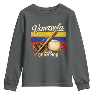 Venezuela Baseball 2026 Youth Sweatshirt Champions Vintage Venezuelan Flag Baseball Fan Gift TS10 Dark Heather Print Your Wear
