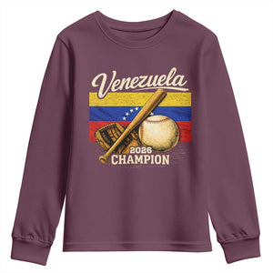 Venezuela Baseball 2026 Youth Sweatshirt Champions Vintage Venezuelan Flag Baseball Fan Gift TS10 Maroon Print Your Wear