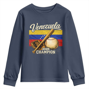 Venezuela Baseball 2026 Youth Sweatshirt Champions Vintage Venezuelan Flag Baseball Fan Gift TS10 Navy Print Your Wear