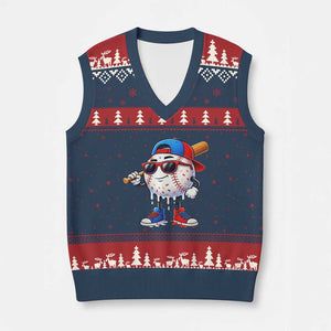 Baseball Drip Ice Cream V-Neck Knit Sweater Vest Youth Drip Baseball Boys Kid Red White And Blue TS10 Navy Red Print Your Wear