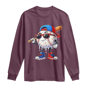 Baseball Drip Ice Cream Long Sleeve Shirt Youth Drip Baseball Boys Kid Red White And Blue TS10 Maroon Print Your Wear