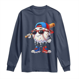 Baseball Drip Ice Cream Long Sleeve Shirt Youth Drip Baseball Boys Kid Red White And Blue TS10 Navy Print Your Wear