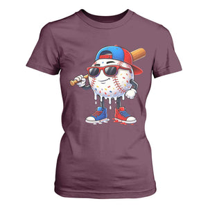 Baseball Drip Ice Cream T Shirt For Women Youth Drip Baseball Boys Kid Red White And Blue TS10 Maroon Print Your Wear