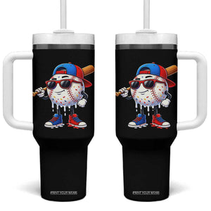 Baseball Drip Ice Cream Tumbler With Handle Youth Drip Baseball Boys Kid Red White And Blue TS10 One Size: 40 oz Black Print Your Wear