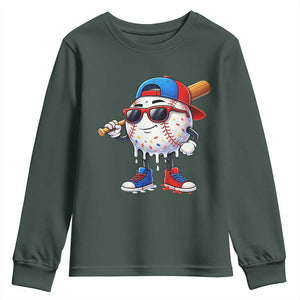 Baseball Drip Ice Cream Youth Sweatshirt Youth Drip Baseball Boys Kid Red White And Blue TS10 Dark Forest Green Print Your Wear