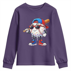 Baseball Drip Ice Cream Youth Sweatshirt Youth Drip Baseball Boys Kid Red White And Blue TS10 Purple Print Your Wear