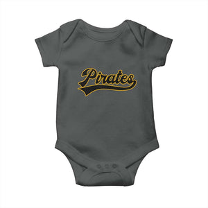 Vintage Pirates Baby Onesie Varsity Script Retro Sports Jersey Style Baseball Fans TS10 Dark Heather Print Your Wear