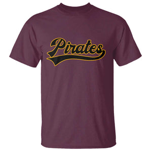 Vintage Pirates T Shirt Varsity Script Retro Sports Jersey Style Baseball Fans TS10 Maroon Print Your Wear