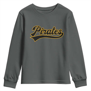 Vintage Pirates Youth Sweatshirt Varsity Script Retro Sports Jersey Style Baseball Fans TS10 Dark Heather Print Your Wear