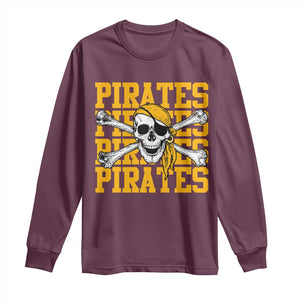 Retro Pirates Long Sleeve Shirt Vintage Retro Skull Crossbones Baseball Fans TS10 Maroon Print Your Wear
