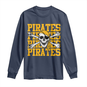 Retro Pirates Long Sleeve Shirt Vintage Retro Skull Crossbones Baseball Fans TS10 Navy Print Your Wear