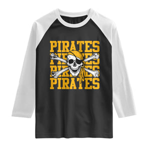 Retro Pirates Raglan Shirt Vintage Retro Skull Crossbones Baseball Fans TS10 Black White Print Your Wear