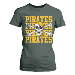 Retro Pirates T Shirt For Women Vintage Retro Skull Crossbones Baseball Fans TS10 Dark Forest Green Print Your Wear