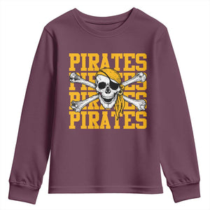 Retro Pirates Youth Sweatshirt Vintage Retro Skull Crossbones Baseball Fans TS10 Maroon Print Your Wear