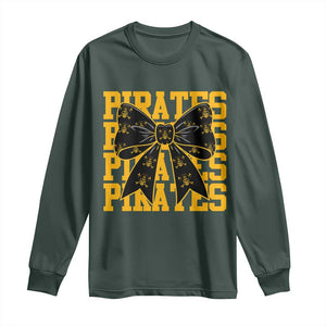 Pirates Coquette Bow Long Sleeve Shirt Retro Sports Style Pirate Skull TS10 Dark Forest Green Print Your Wear