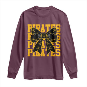 Pirates Coquette Bow Long Sleeve Shirt Retro Sports Style Pirate Skull TS10 Maroon Print Your Wear