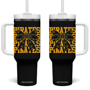 Pirates Coquette Bow Tumbler With Handle Retro Sports Style Pirate Skull TS10 One Size: 40 oz Black Print Your Wear
