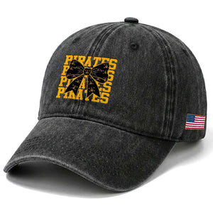 Pirates Coquette Bow Washed Cotton Baseball Cap Retro Sports Style Pirate Skull TS10 Print Your Wear